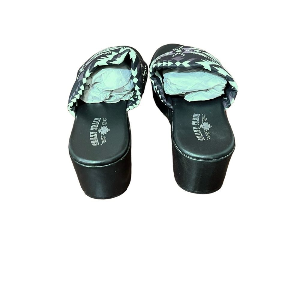 Crazy Train 90s Platty Aztec Bold Black & White Sandal Wedges Platform Slides 9 - Picture 5 of 8